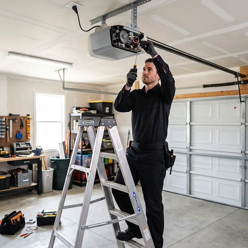Garage door technician servicing major opener brands in League City Texas